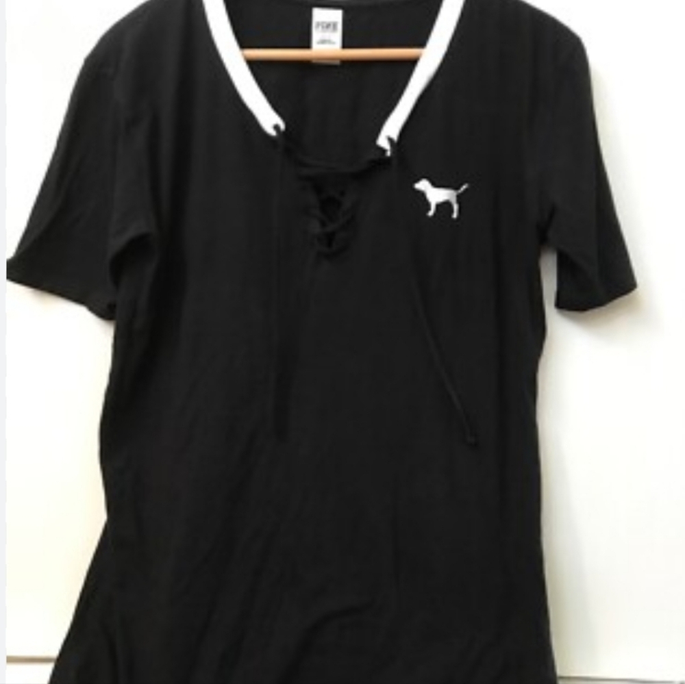 PINK Victoria's Secret Black and White Lace-Up Tee
